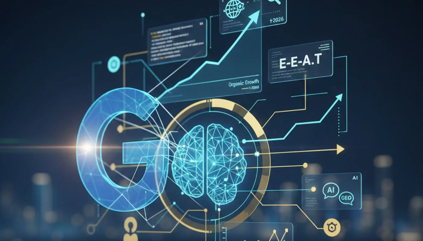 Digitales Unternehmertum und SEO Strategie 2026 – Grafik zu Suchmaschinenoptimierung und KI-Suche